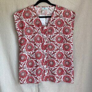 Fair Trade Real Hand-blocked Organic Cotton Button Shirt NWT Large Passion Lilie